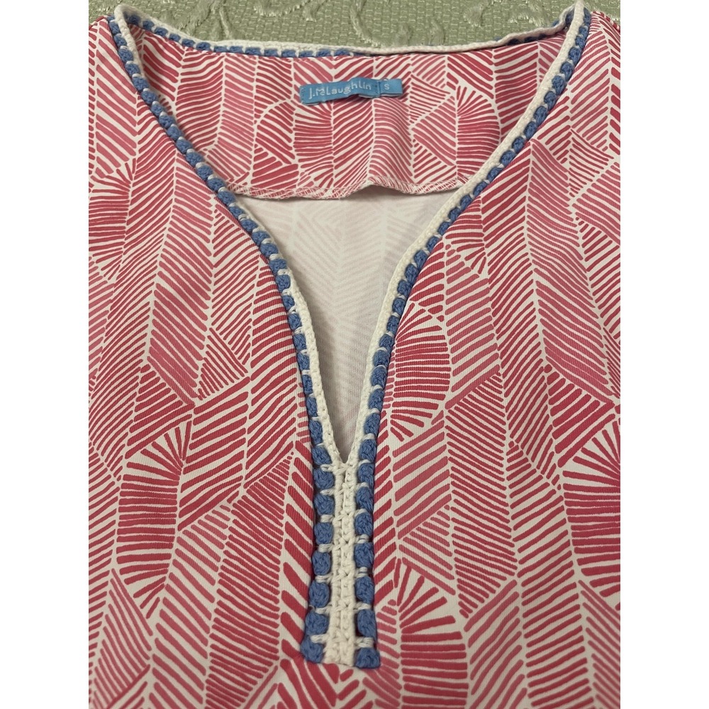 J. McLaughlin Tank Top Womens S Pink Geometric Crochet Tunic Sleeveless Stretch - Picture 11 of 12